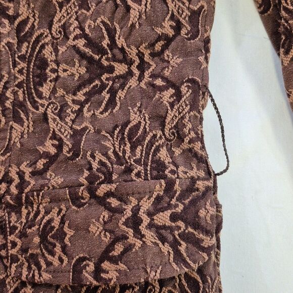 Vintage 90s Y APPAREL Women's Jacket Self Belt Standup Ruffle Collar Brown Small - Picture 8 of 15